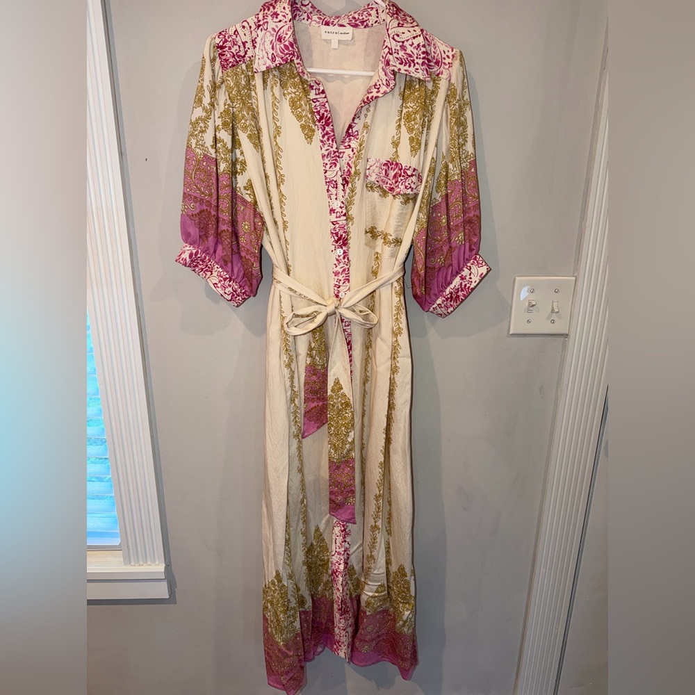 Entro Pink and Gold Patterned Boho Dress